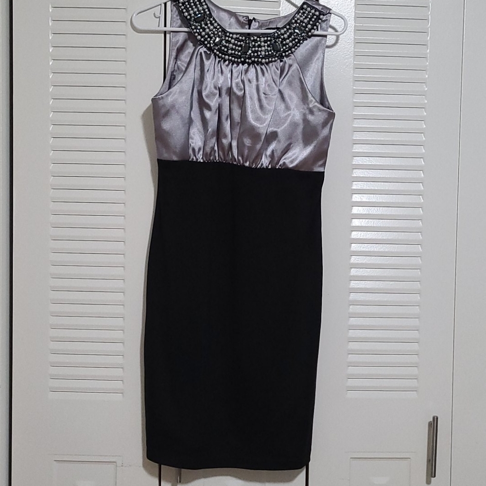 Beautiful Silvery Satin & Black Dress